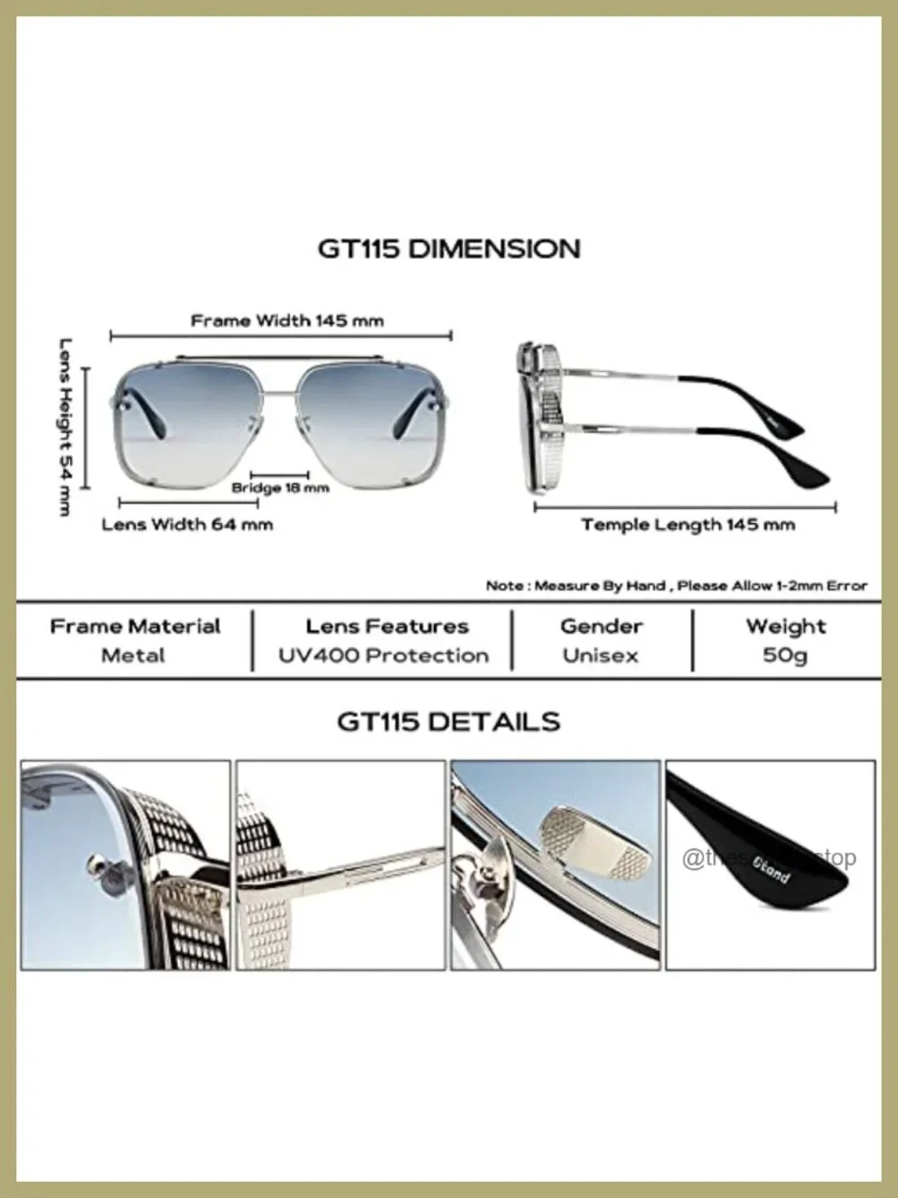 Oversized Square Aviator Gradient Sunglasses Metal Side Shield Steampunk 64mm